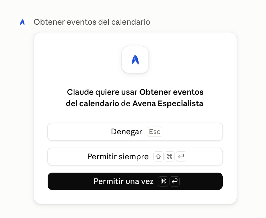Claude consultando los eventos del calendario en Avena Especialista
